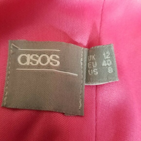 Asos Hot Pink Dress Off Shoulder Linen Pockets US8 Skater Fit Flare A Line - Picture 5 of 6